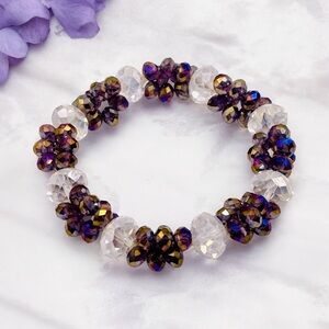 Gorgeous Multi Faceted Purple and Clear AB Glass Bead Stretch Bracelet
